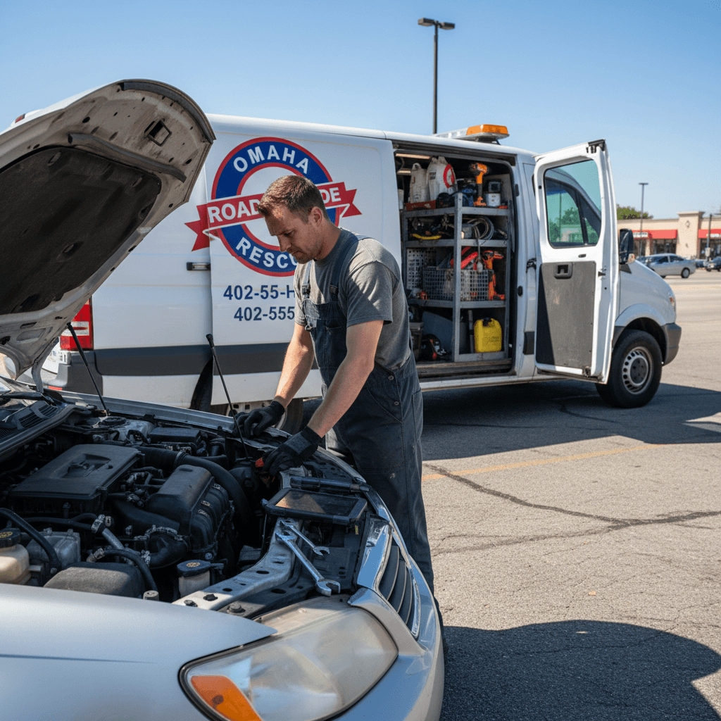 Mechanic responding to roadside vehicle breakdown